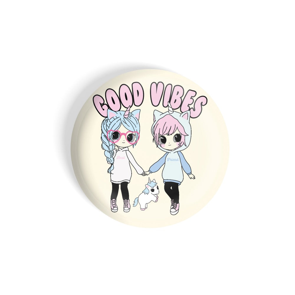 dhcrafts Round Fridge Magnet Yellow Good Vibes Glossy Finish Design Pack of 1 (58 mm)